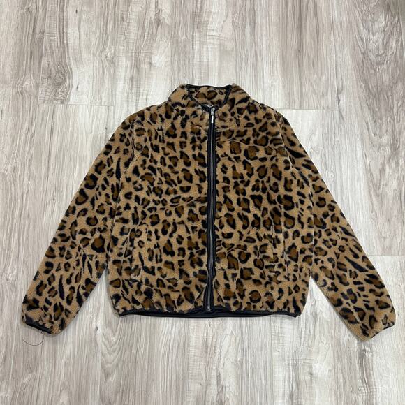 Opaque Casual Leopard Print Faux Fur Zip-Up Jacket Soft Fuzzy Fleece Women’s - Picture 1 of 8